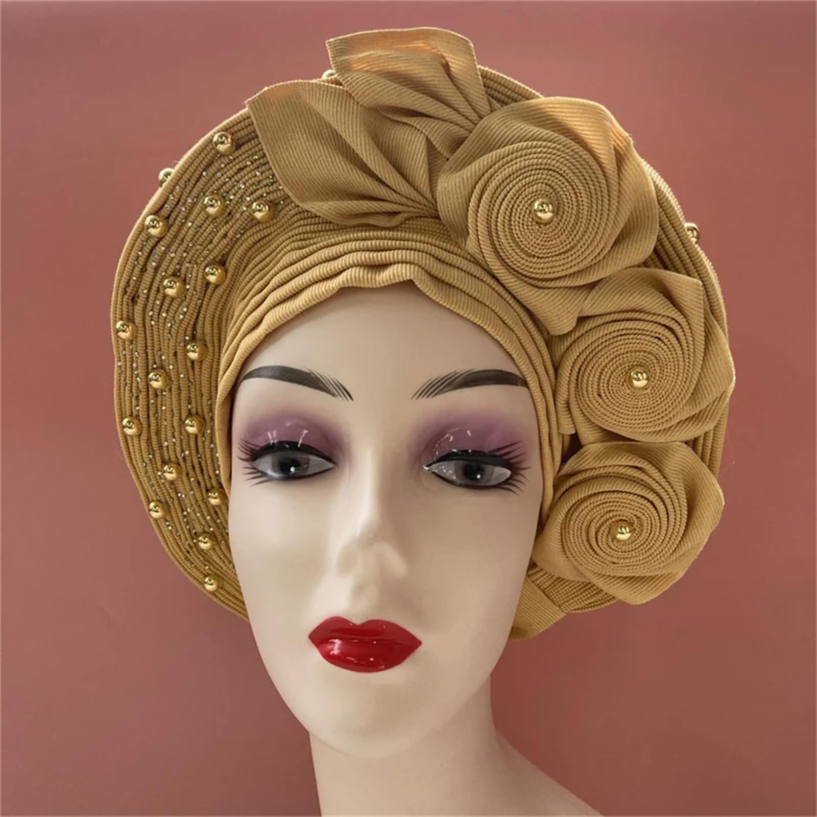 Turbante nigeriano con cuentas, turbante de ala ancha, turbante para mujeres africanas, turbante