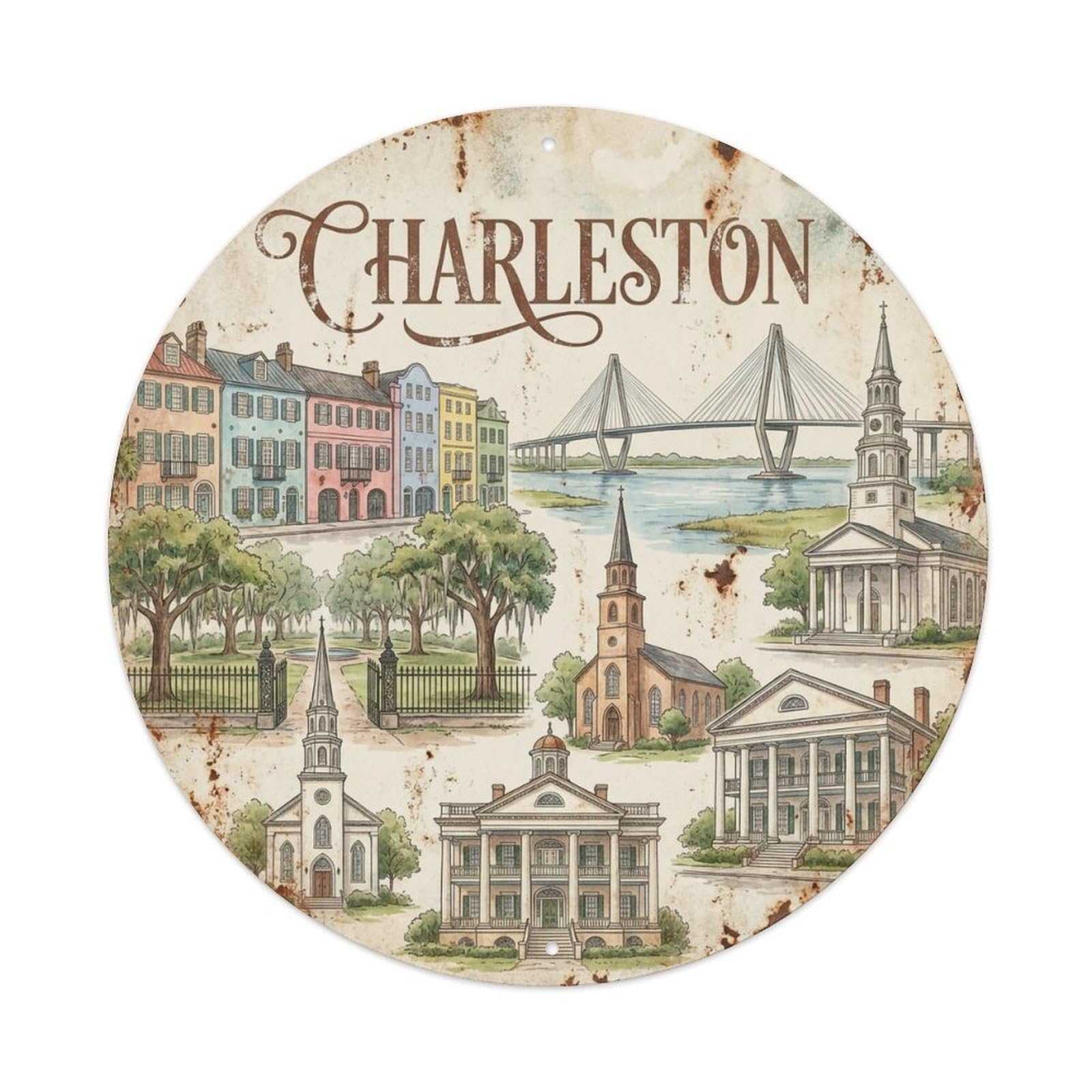 Este 8X8inch Style Usa Retro Travel Charleston Metal Tin Sign