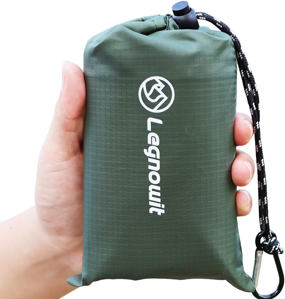 Outdoor Pocket Blanket, 55"x79" Waterproof Foldable Compact Small Picnic Blanket, Ultralight Tarp for Camping, Festival, Beach, Hiking, Backpacking, Travel, Stakes Included (Army Green)