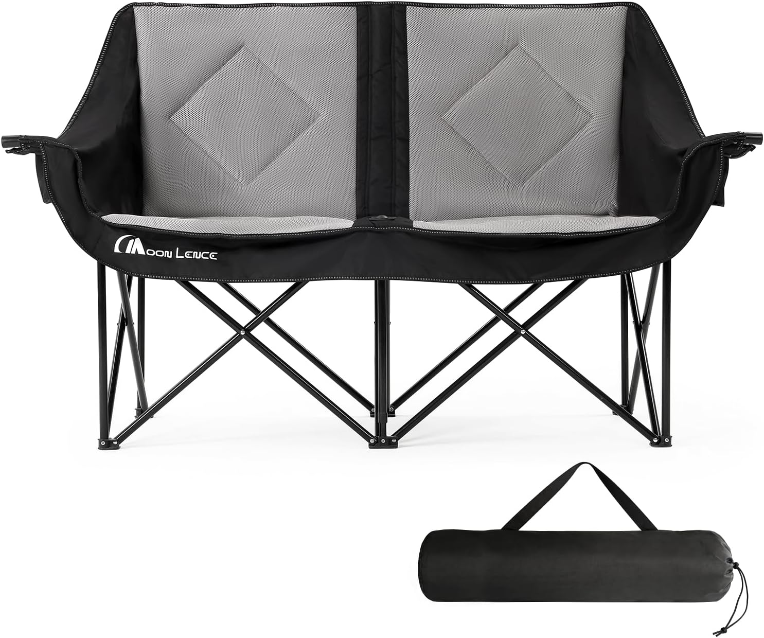 MOON LENCE Oversized Double Camping Chair, Portable Folding Loveseat for 2 Adults with Carry Bag, Heavy Duty 660LBS Capacity for Camping, Backyard, Patio, RV