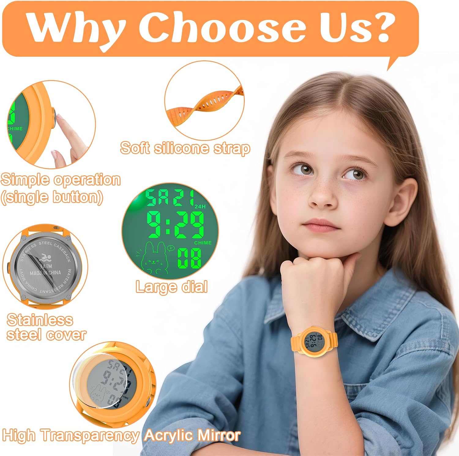 Edillas Kids Digital Watch 7-Color LED Light Waterproof Wristwatch Ideal for Children image 3