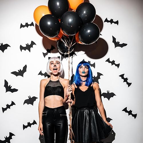 Miniatura 5 de EIOAUY Murciélagos para decoración de pared de Halloween, 72 calcomanías de murciélago negro 3D para decoración del hogar, suministros de fiesta de