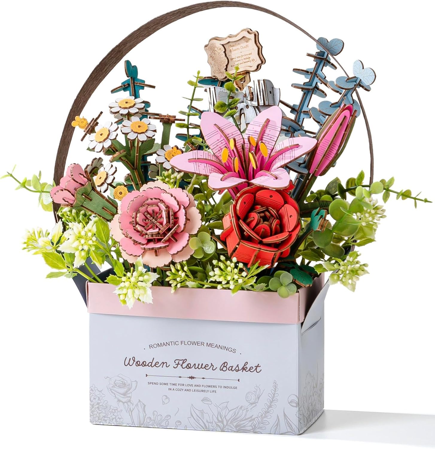 Rowood 3D Puzzles for Adults,Mother's Day DIY Wooden Flower Basket,Artifical Flowers Bouquet Building Craft Kits for Adults,DIY Botanical Collection,Gift on Valentines Day/Birthday/Teacher's Day-TW03H