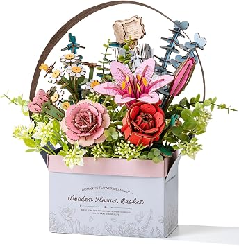 Rowood 3D Puzzles for Adults,Mothers Day DIY Wooden Flower Basket,Artifical Flowers Bouquet Building Craft Kits for Adults,DIY Botanical Collection,Gift on Valentines Day/Birthday/Teachers Day-TW03H
