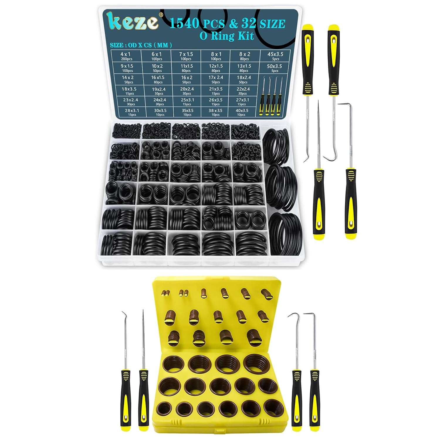 KEZE 1540 Pcs Metric O Rings and 382 Pcs SAE Viton O Ring Kit for Valve Sealant Faucet O Rings Faucet Automotive Hydraulic Pipe Repair