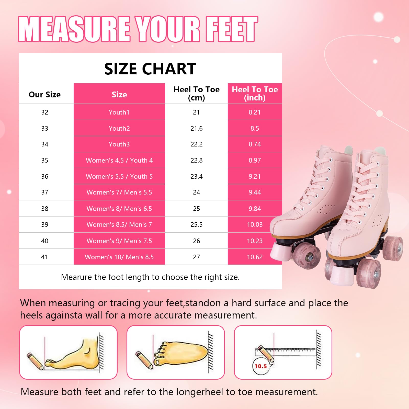 Gets Patins à roulettes lumineux en cuir synthétique pour femme - Double rangée de 4 roues - Patins brillants pour adolescents et adultes