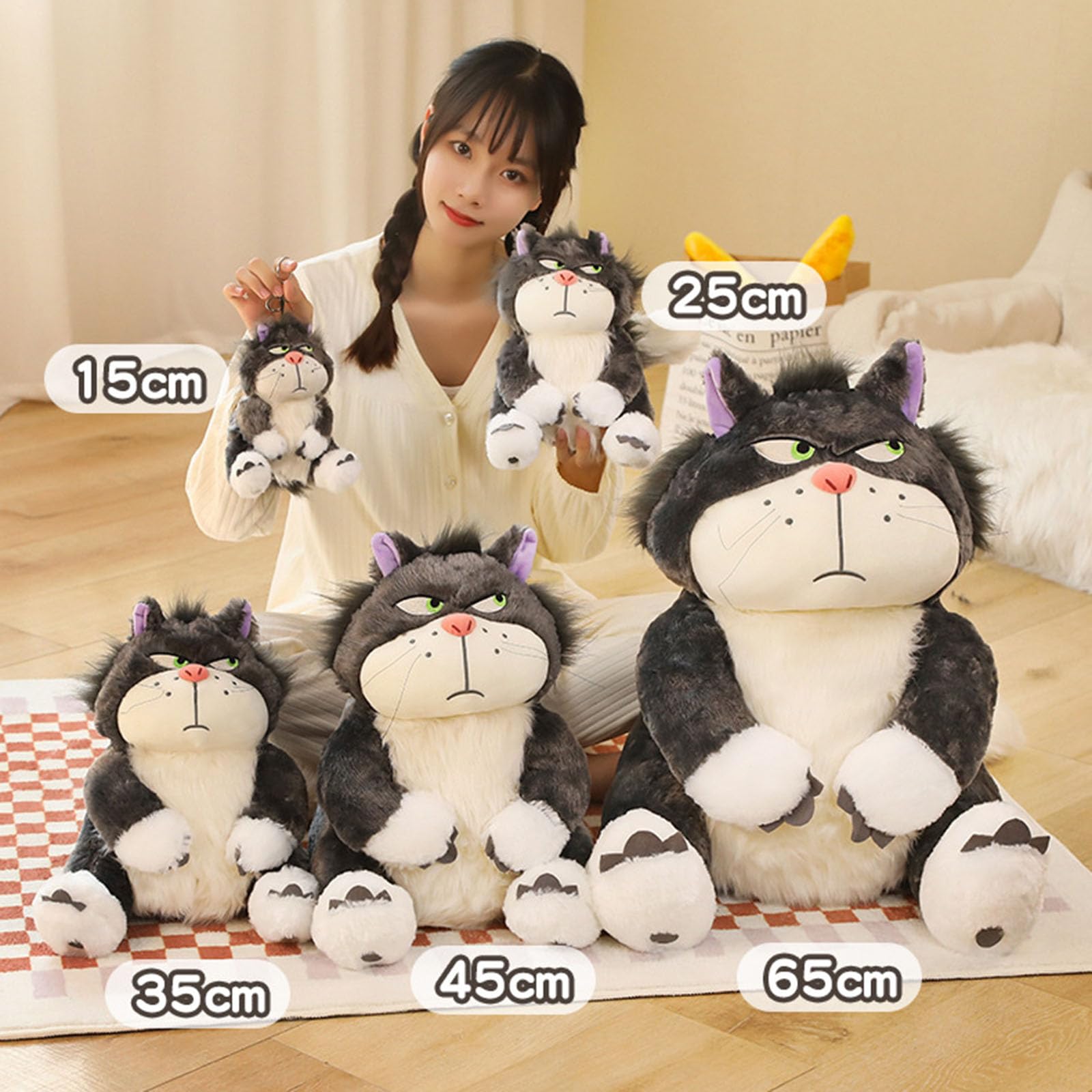 ARMAAN Cenerentola Gatto Peluche Lucifero Gatto Forma Bambole Peluche Carino Morbido Peluche Gatto Animali Gatto Cattivo Peluche Cuscino Regalo di Compleanno per Bambini Ragazzi Ragazze,Grey-65cm
