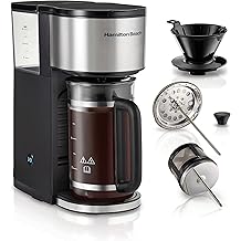 Hamilton Beach Home Barista 7-in-1 Small Coffee Maker with Seven Ways to Brew, 6 Cup Carafe, Drip, Single Serve, French Press, Pour Over, Cold Brew, Easy-Fill Reservoir, Black (46251)