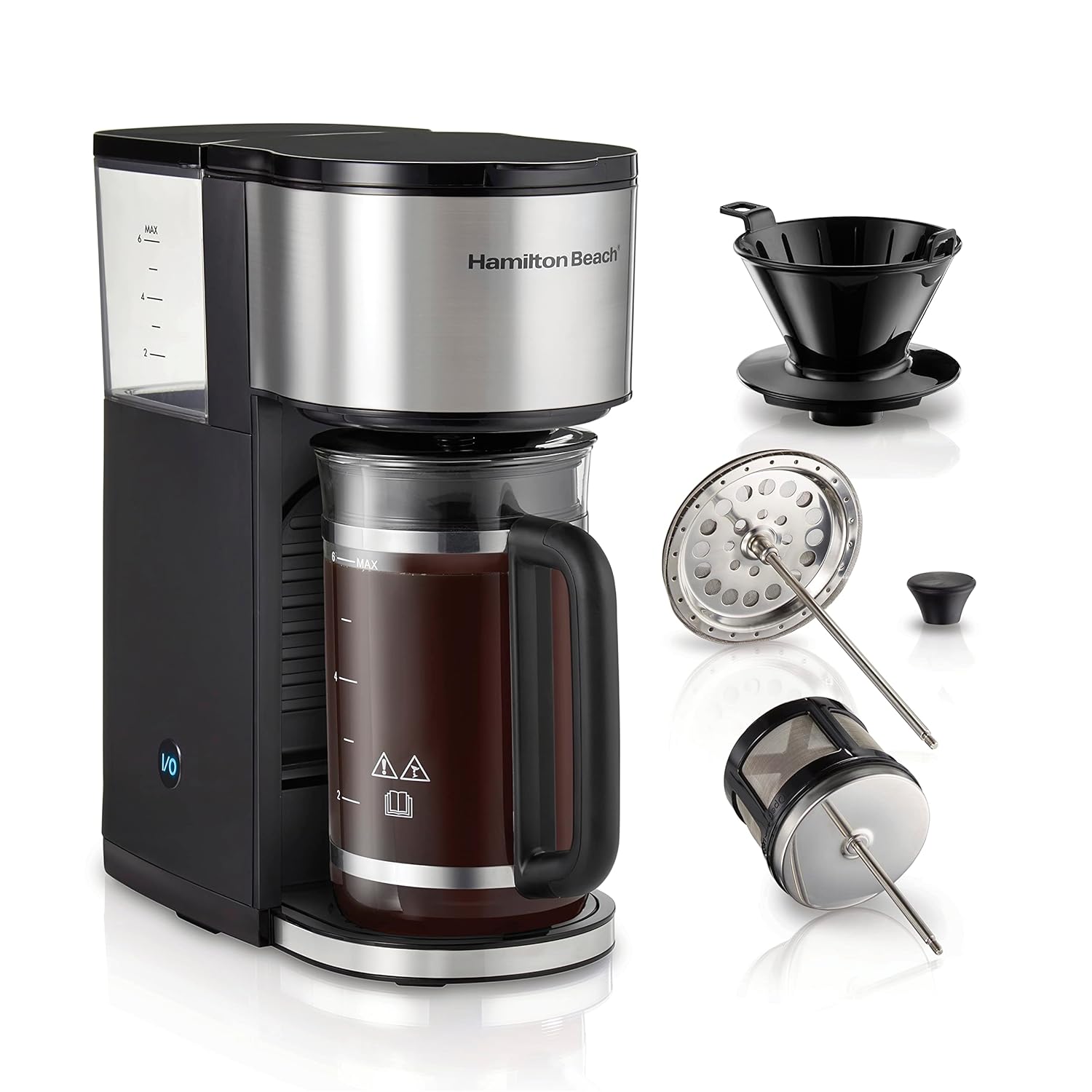 Hamilton Beach Home Barista 7-in-1 Small Coffee Maker with Seven Ways to Brew 6 Cup Carafe Drip Single