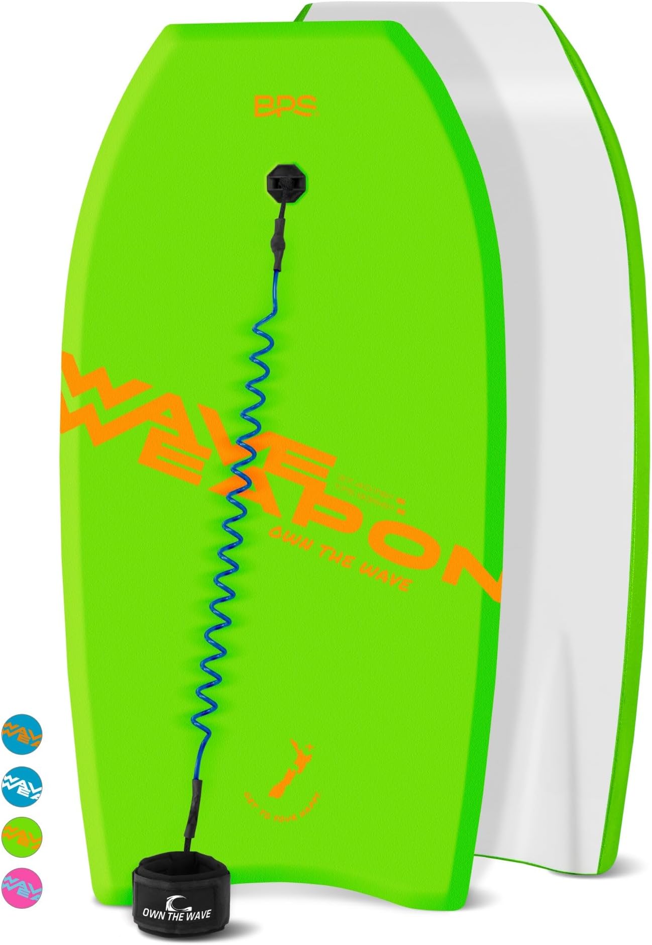 'Wave Weapon' Body Board for All Wave Conditions - Lightweight with EPS Core HDPE Slick Bottom Body Boards for Beach with Wrist Leash and Plug for Kids and Adults