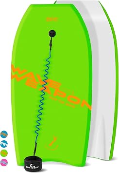 Wave Weapon Body Board for All Wave Conditions - Lightweight with EPS Core HDPE Slick Bottom Body Boards for Beach with Wrist Leash and Plug for Kids and Adults