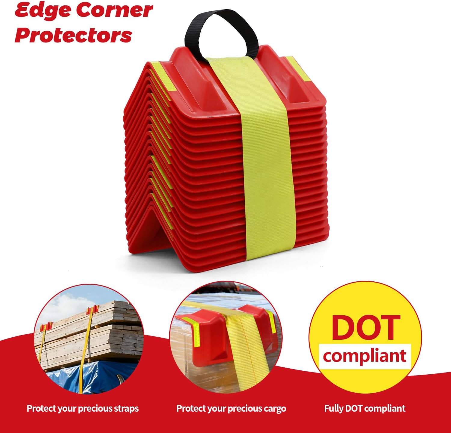20 Packs Flatbed Edge Protectors for Cargo Loads, Reflective Strip Corner Protectors for 4" Corner Protection & Truck Tie-Down Strap Guard, Red
