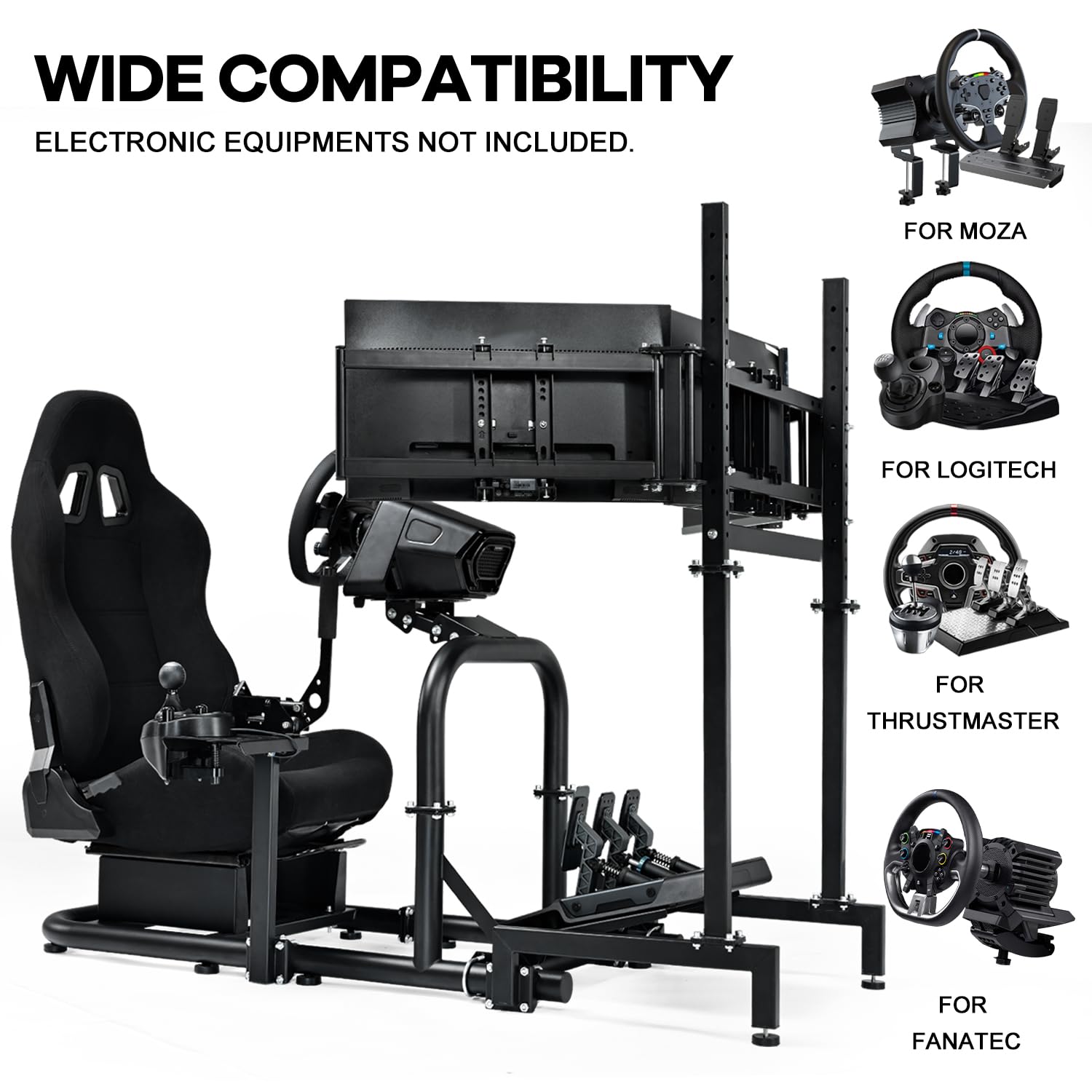 Anman Racing Sim Cockpit with Triple Monitor Mount and Seat Fit for Logitech G29 G920,for Thrustmaster T248,for Fanatec,for Moza Driving Simulator Cockpit Without Steering Wheel, Pedals and Shifter