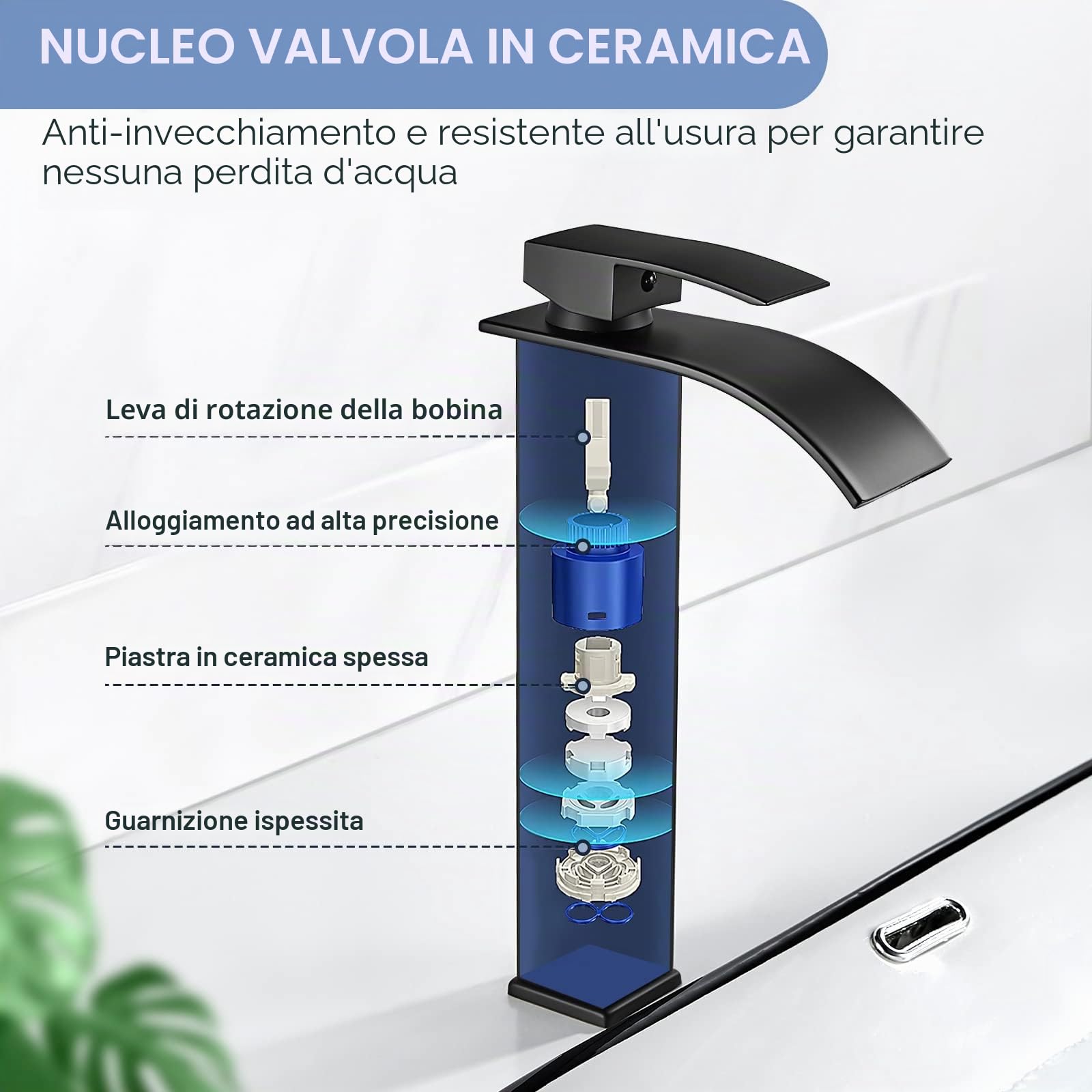 Rubinetto Bagno Cascata Nero, Coleniny Miscelatore Lavabo Bagno, Rubinetto Bagno Lavabo Alto con altezza bocca 235mm, Miscelatore Monocomando per Bagno Può Regolazione a Caldo e Freddo G3/8