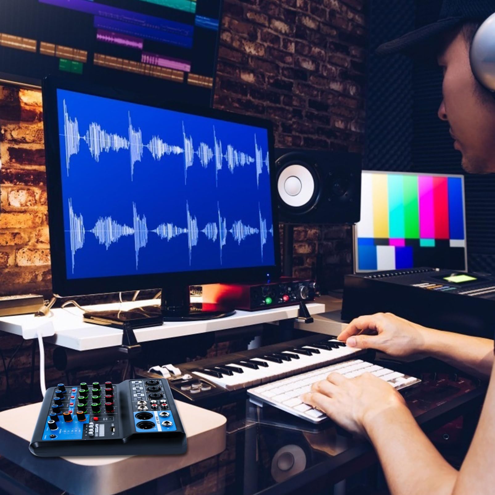 MAGICLULU Mezclador y Conexión USB de Audio Profesional para Computadora de 5 Canales Procesamiento de Voz para Chat de Voz y Enseñanza en Línea