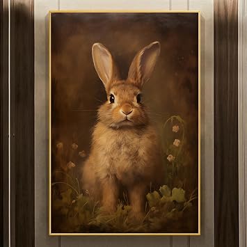 Vintage Bunny Canvas Poster Dark Academia Rabbit Wall Art Prints Dark Academic Animals Pictures Vintage Bunny Easter Wall Art Gothic Rabbit Nursery Pictures Rustic Animal Painting 16x24inch No Frame