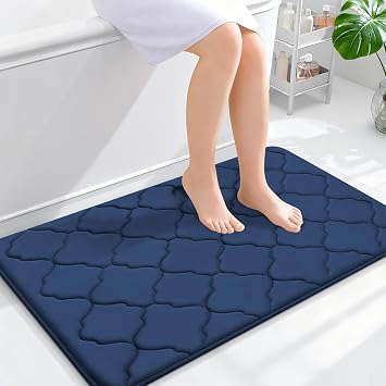 OLANLY Memory Foam Bath Mat Rug 36x24, Ultra Soft and Absorbent Bathroom Rugs, Non-Slip, Comfortable, Machine Washable Bath Carpet for Bathroom Floor, Tub, Shower and Home Decor Accessories, Navy