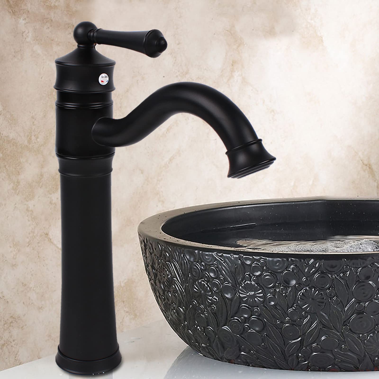 Grifo de cocina, grifo clásico de caño alto, grifo de cobre, grifo monomando para baño, color negro