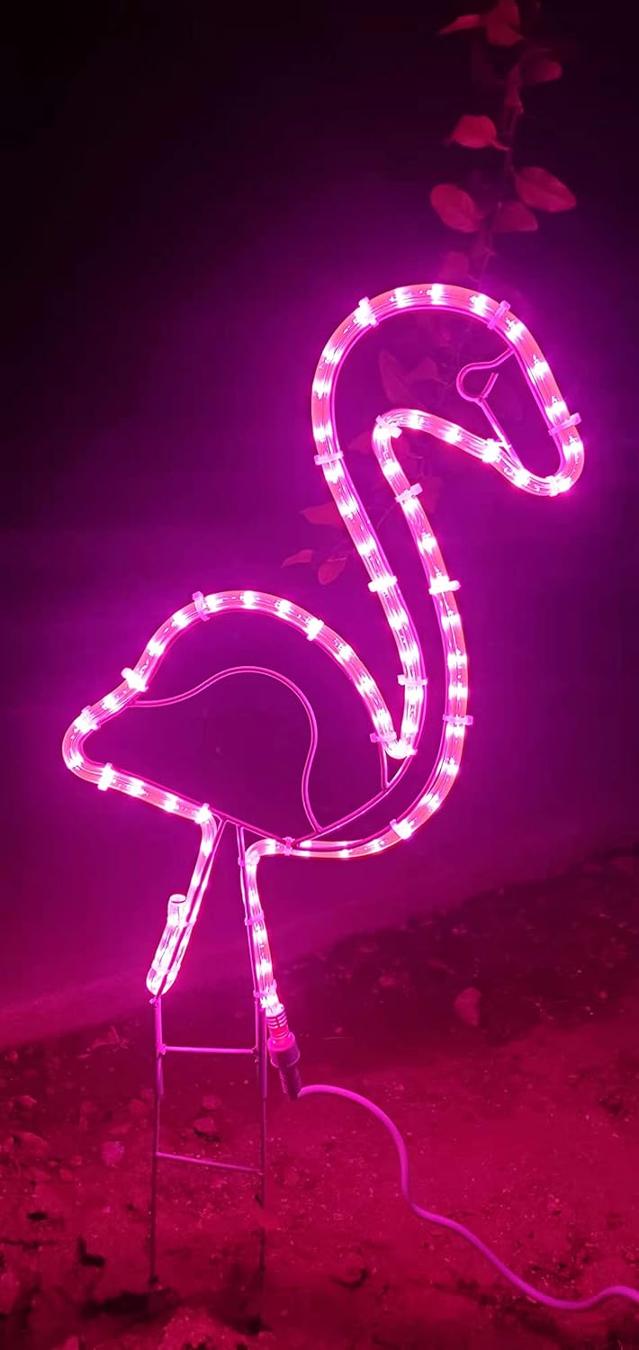 EEZ RV Products Tropical Lighted Pink Flamingo Rope Light Outdoor Yard Art Decoration, 24" (1 Each)