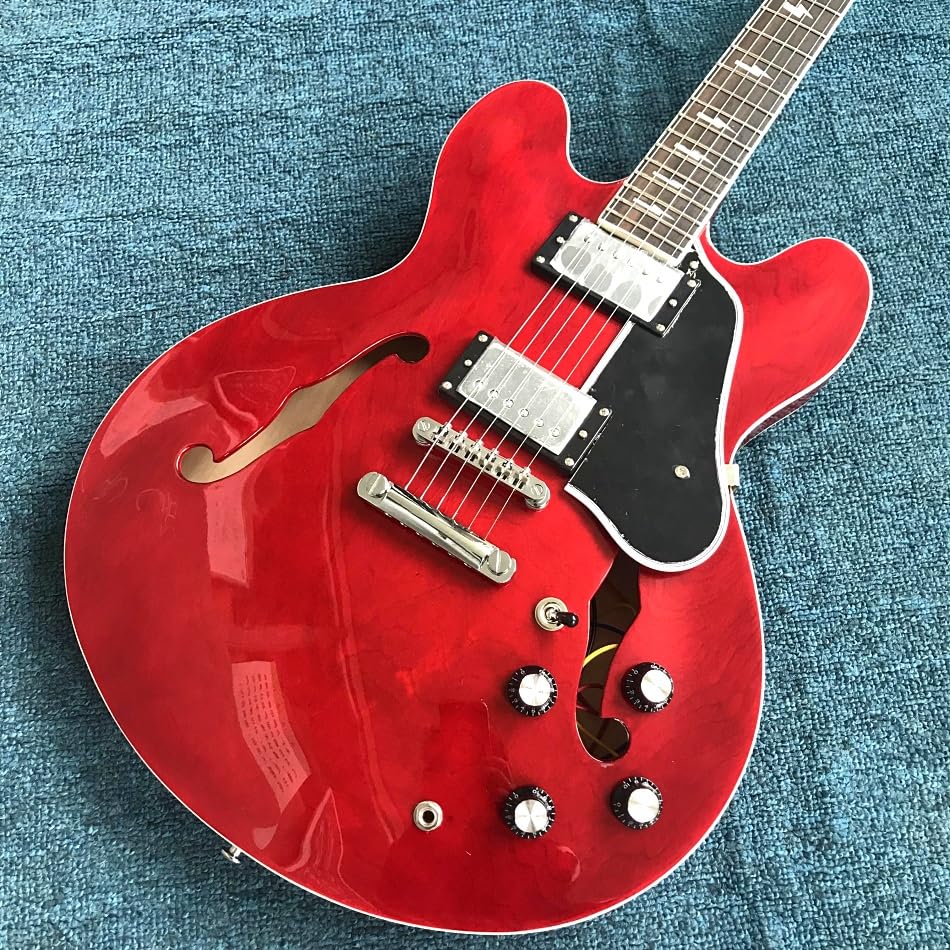 Chitarra elettrica Custom Red Jazz 335 con tastiera in palissandro e accessori cromati - Guitarra Electrica professionale personalizzata