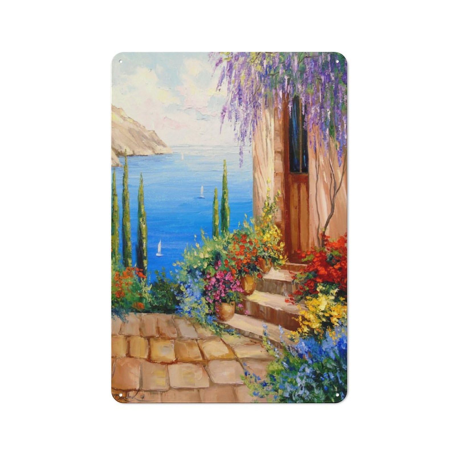 Junmoney Morning By The Sea Garden Style Tin Sign 30X20cm Featuring Shed Wall Decor For Patio Bar, Workshop, Shed Or Kitchen
