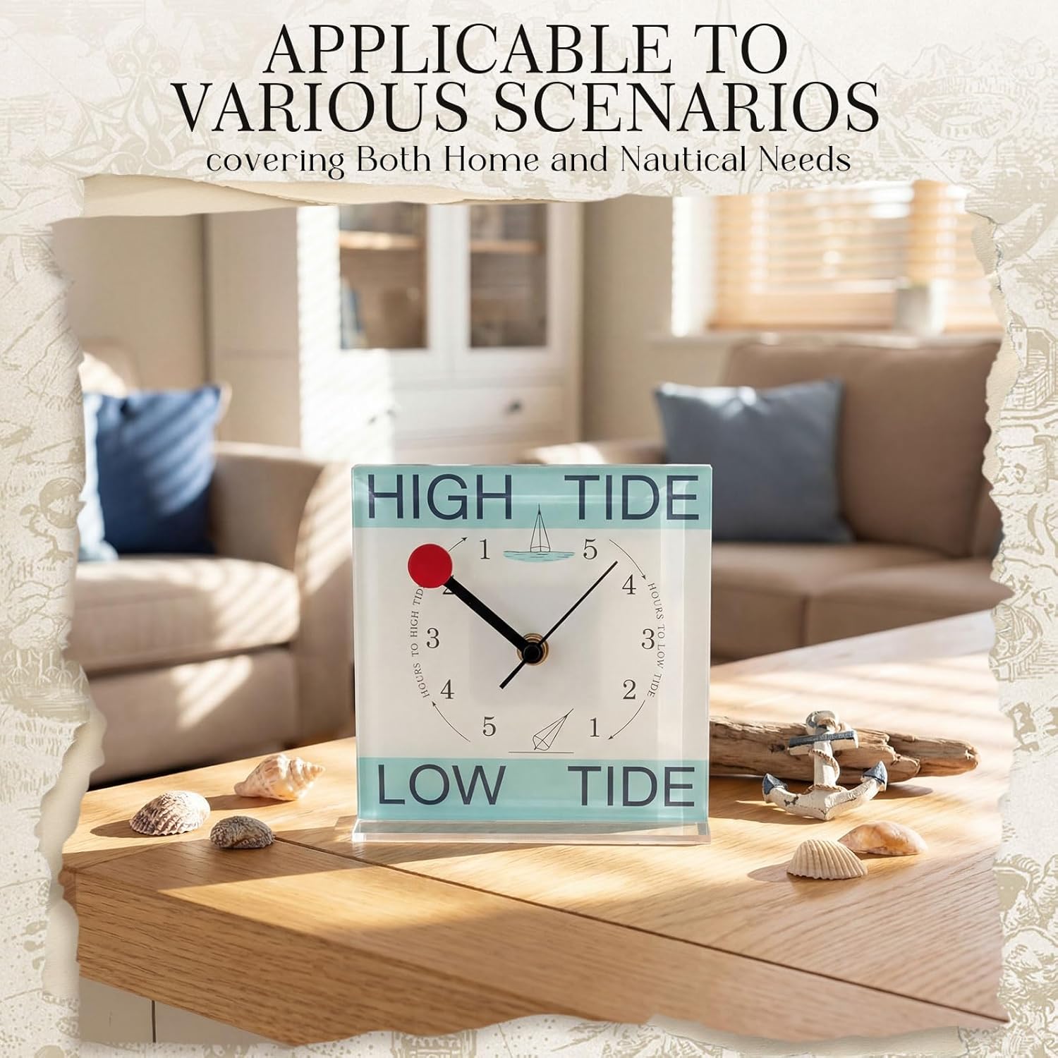 Kenning Classic Tide Clocks for East Coast with Water Resistant Acrylic Case, Accurate Tide Watch for Beach House, Boat & Coastal Home Decor