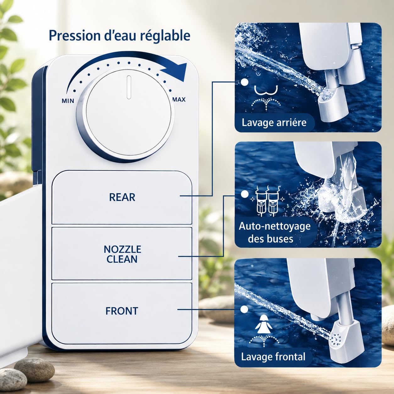 Toilette Japonaise – Kit Bidet WC Japonais Sans Électricité – Double Buse Avant/Arrière Autonettoyante – Bidet Toilette Pression Réglable – Abattant WC lavant hygiène intime facile à installer