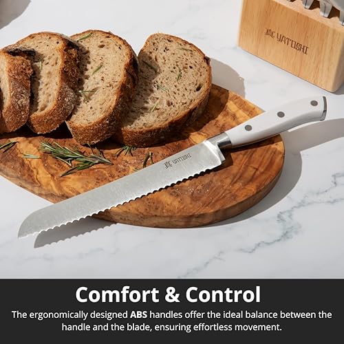 Miniatura 4 de Yatoshi - Juego de cuchillos de 15 piezas, color blanco, juego de cuchillos de cocina profesionales, acero inoxidable ultra afilado de alto carbono