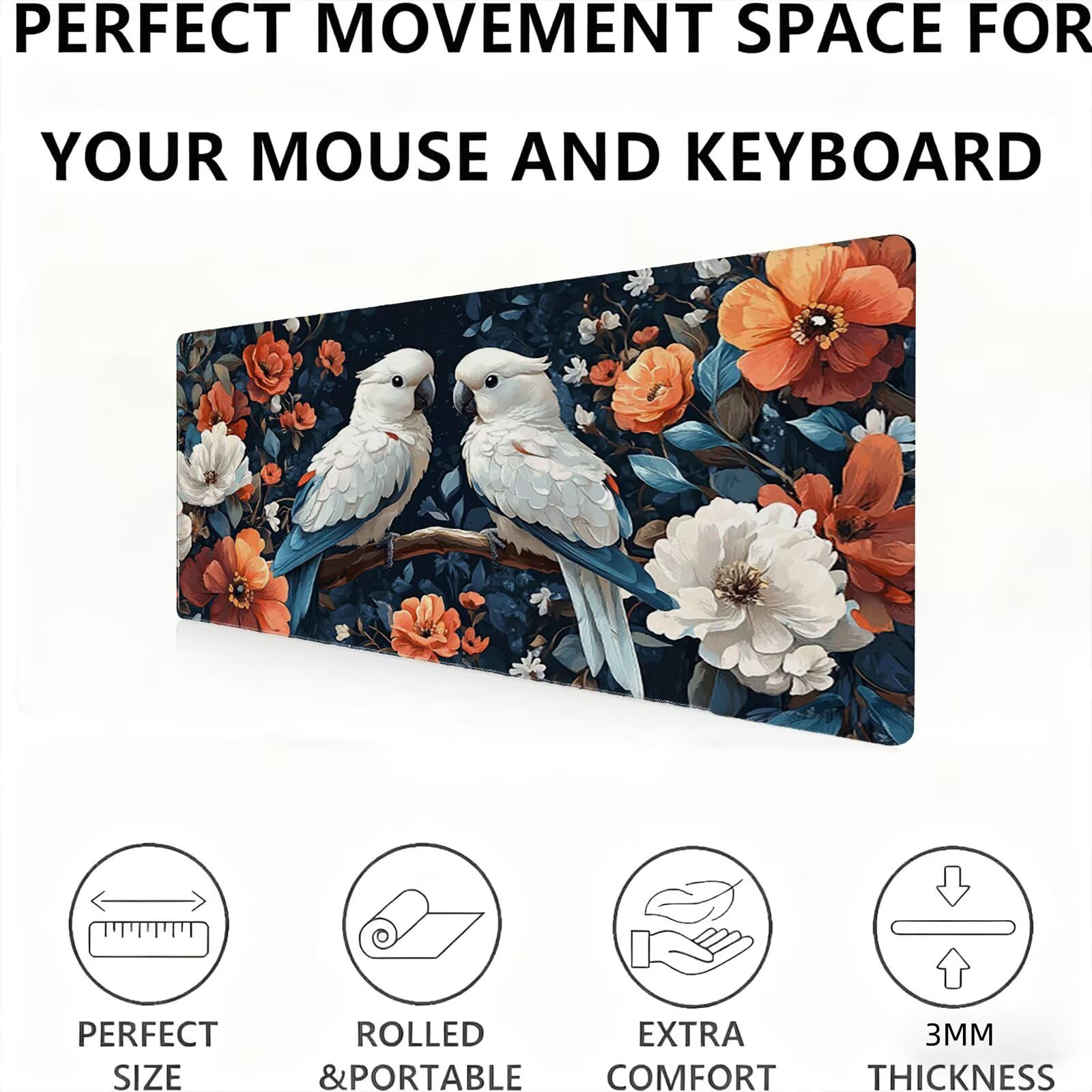 Podkładka pod mysz dla zwierząt/papuga XXL 1200 x 600 mm duża podkładka pod mysz szyte krawędzie wodoodporna antypoślizgowa duże rozszerzone akcesoria biurowe do komputera, przenośny poprawia precyzję
