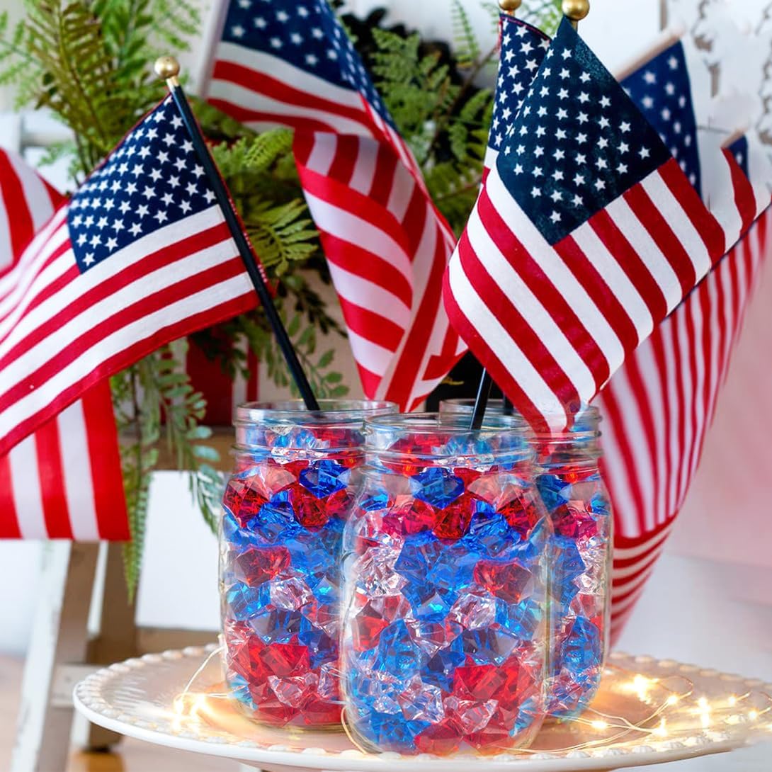 200PCS Patriotic Vase Filler Acrylic Fake Ice Rocks, Red White and Blue 4th of July Decorations for Centerpieces, Independence Day Table & Event Decor