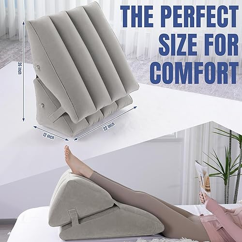 Miniatura 3 de HOMBYS Almohada inflable ajustable de cuña para dormir, almohada de espalda multiusos 7 en 1 para cama sentada, almohada de apoyo elevado de 10