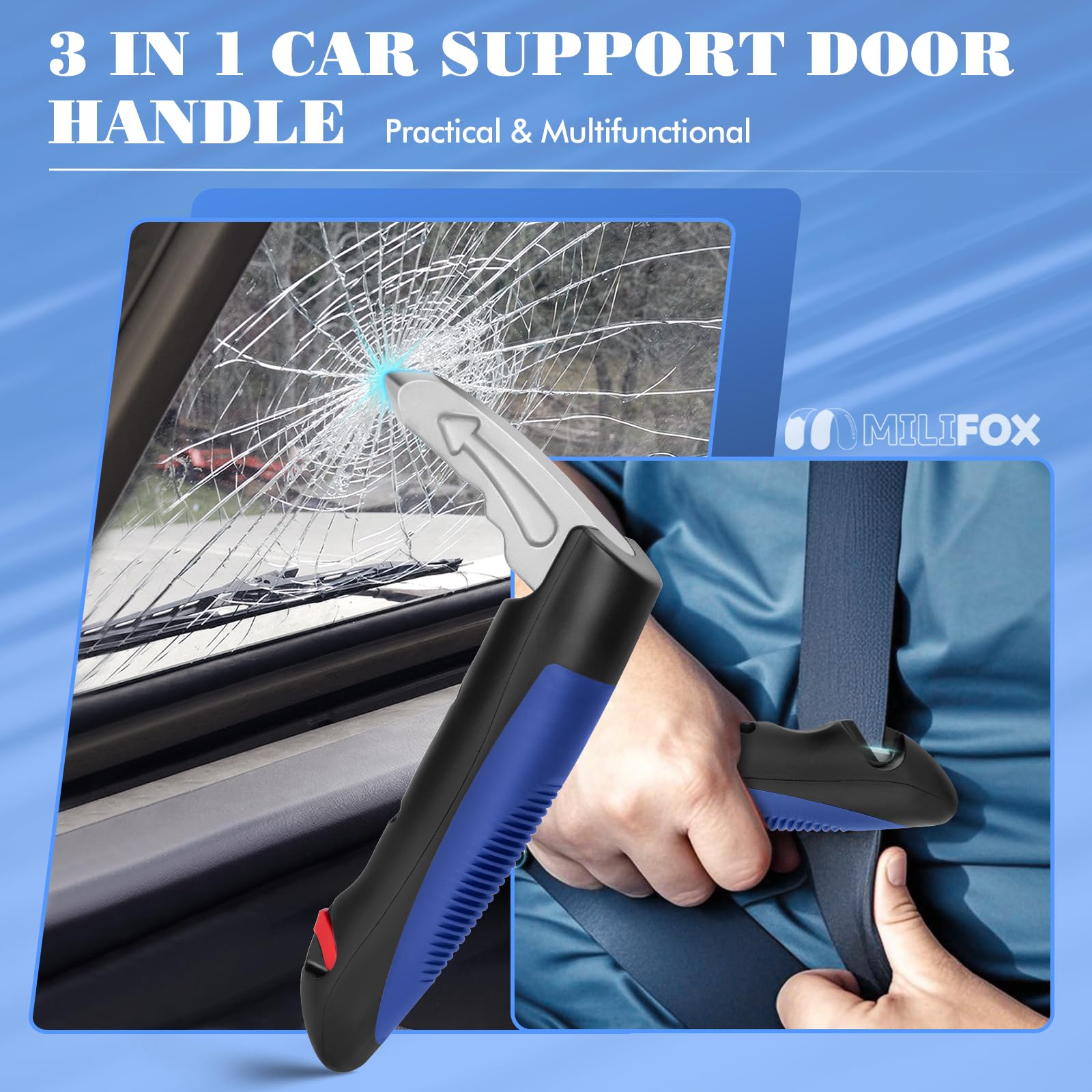 NINEMAX Maniglia Di Supporto Per Auto, Maniglia Per Uscire Dall Auto, Car Assistance Handle Con Cintura Per Anziani Disabili(Blu Chiaro - 9