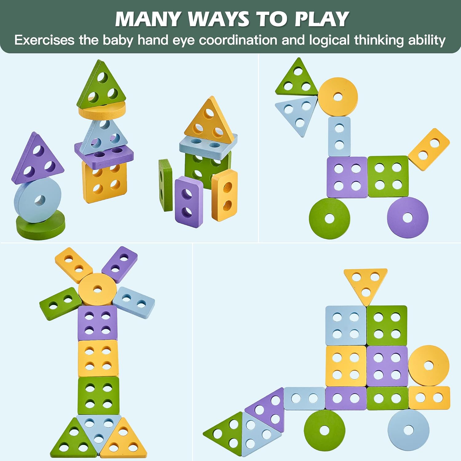 Buy Wooden Sorting Stacking Toys, Montessori Toys for Toddlers Learning