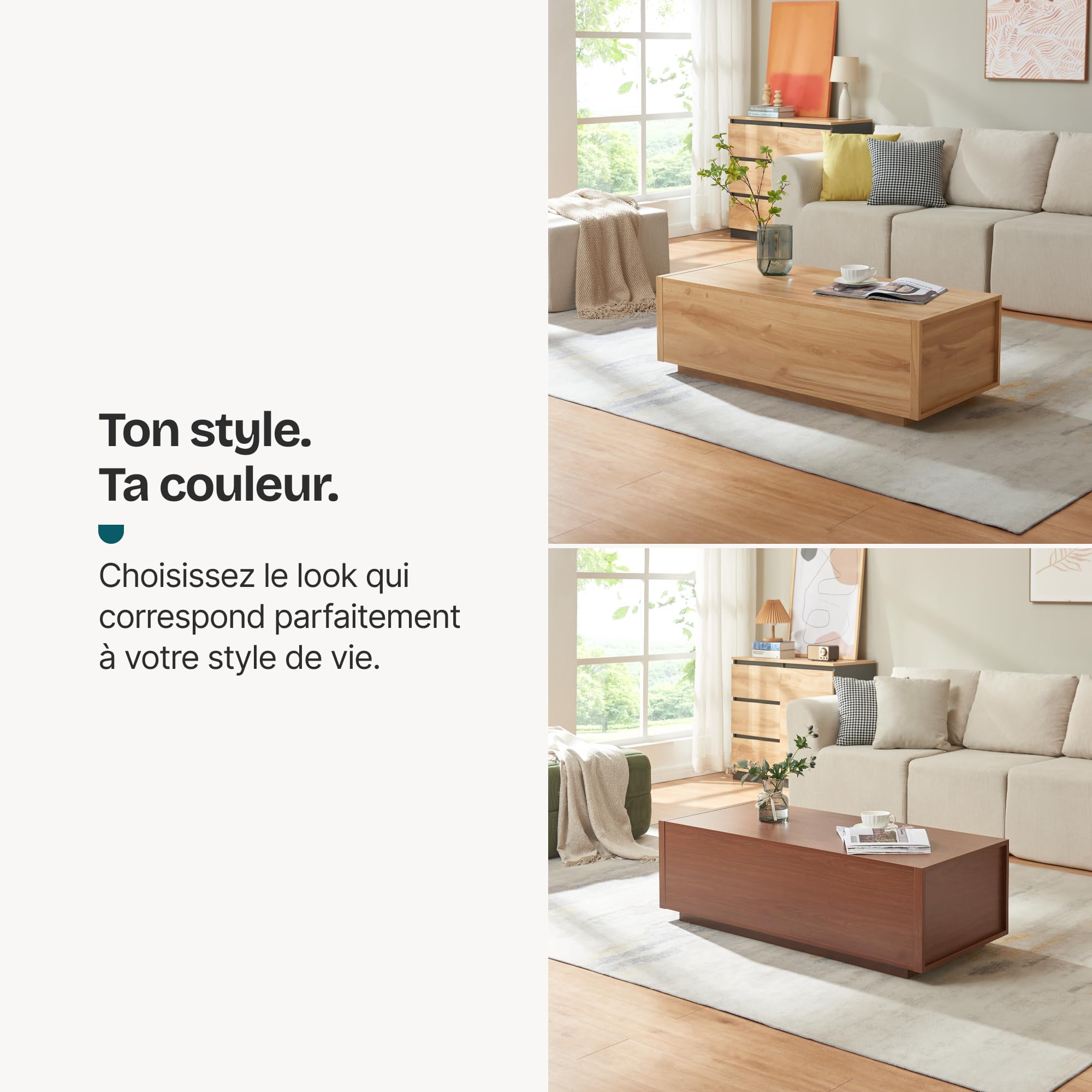 [en.casa] Table Basse Style Intemporel avec Plateau Rectangulaire et 2 Tiroirs Rangement Pratique Excellente Stabilité pour Salon Chambre Bureau MDF 104 x 50 x 40 cm Effet Chêne