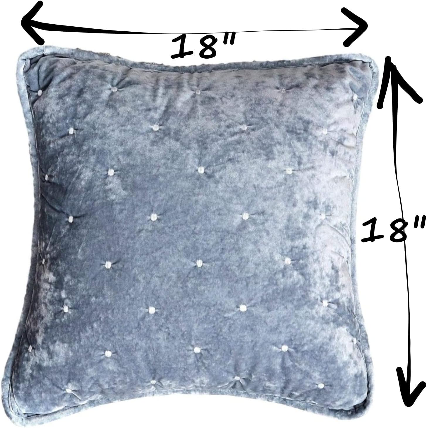 Tache Velveteen Throw Pillow Cover Light Powder Blue Velvety Dreams Luxury Solid Super Soft Plush Diamond Tufted Cushion Covers 2 Piece Set, 18 x 18