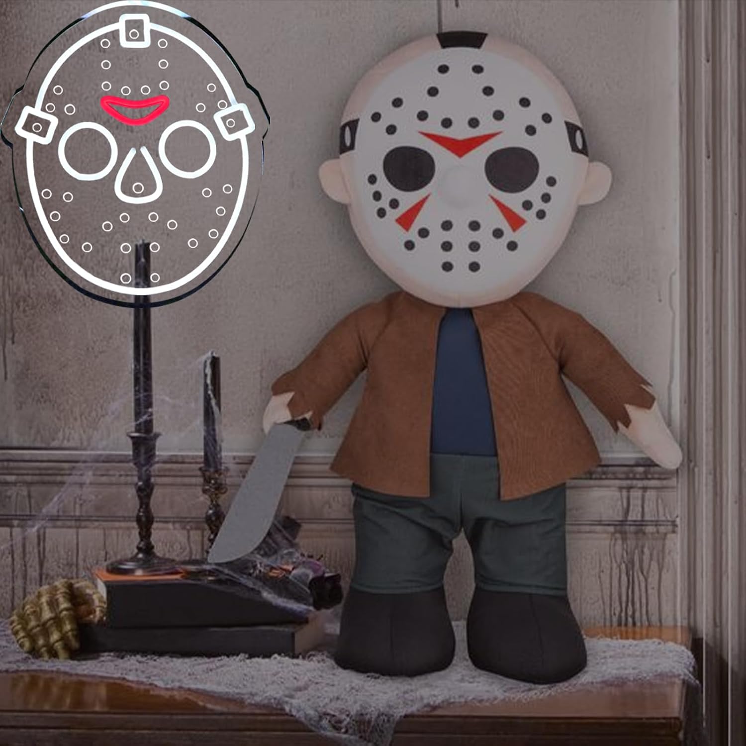 Horror Figure Neon Signs Neon Lights for Wall Decor, Dimmable LED Friday The 13th Neon with USB Power for Kids & Adults Room Decoration, Birthday Party Bar Home Halloween Gift14*12.2inch