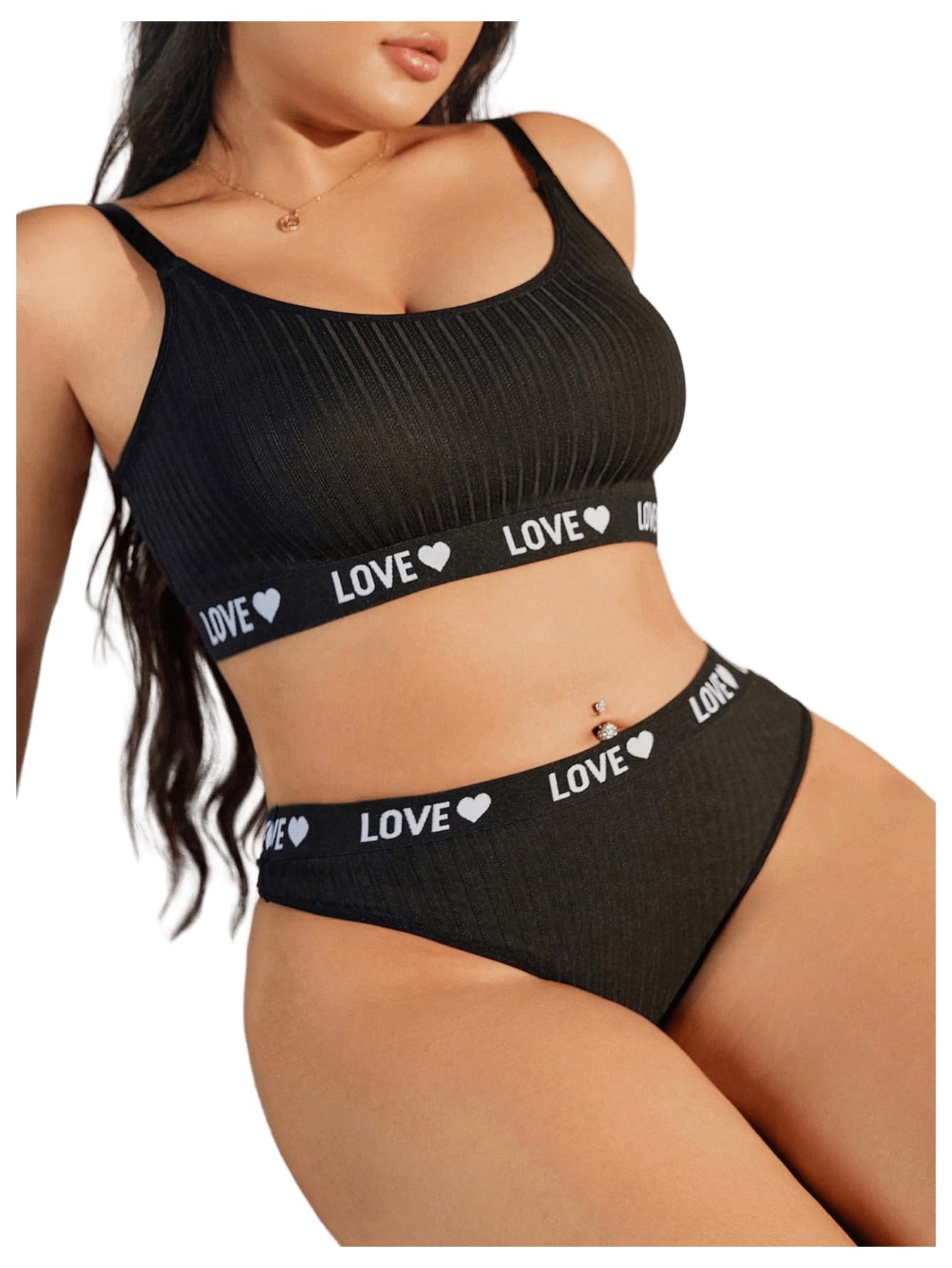 SOLY HUX Women's Plus Size Lingerie Set Bra and Panty Letter Heart Print Underwear Sets Black Letter 3XL