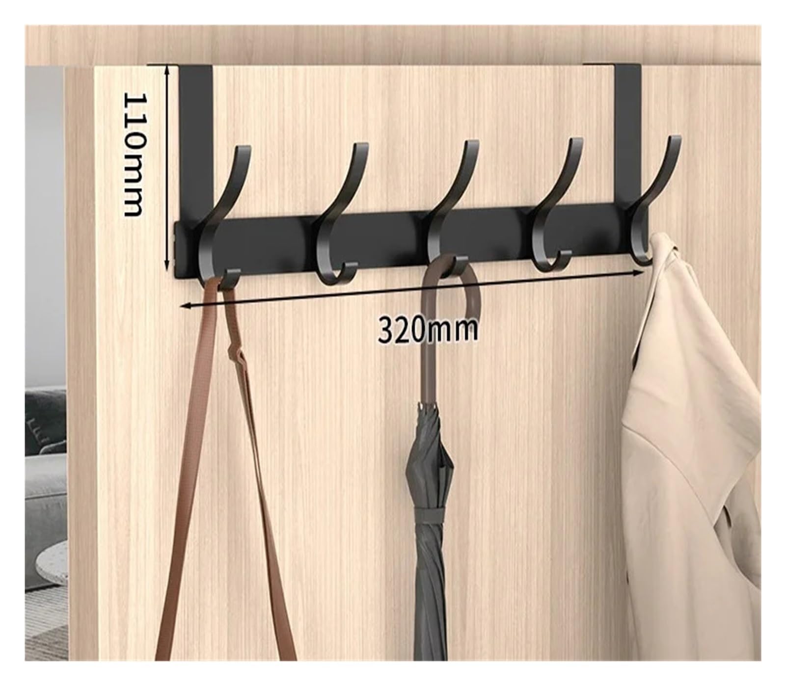 Ganchos para colgar en la puerta Ganchos for colgar sobre la puerta, de aluminio, for baño, for colgar ropa y abrigos.(Black short 5 hooks)