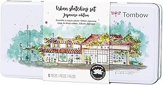 Tombow 56305 Urban Sketching Set, 8-Piece Art Set with Dual Brush Pens, Colored Pencils, Water Brush, Mechanical Pencil, Drawing Pen