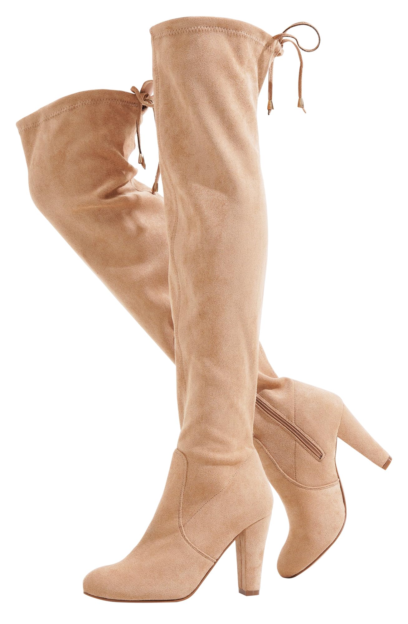 Vepose Women's Suede Thigh High Over the Knee Boots with Block Heel