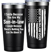 Grifarny Son in Law Gifts - Christmas, Fathers Day, Birthday Gifts for Son in Law - I Smile Because You are My SoninLaw Tumbler Cup 20 oz