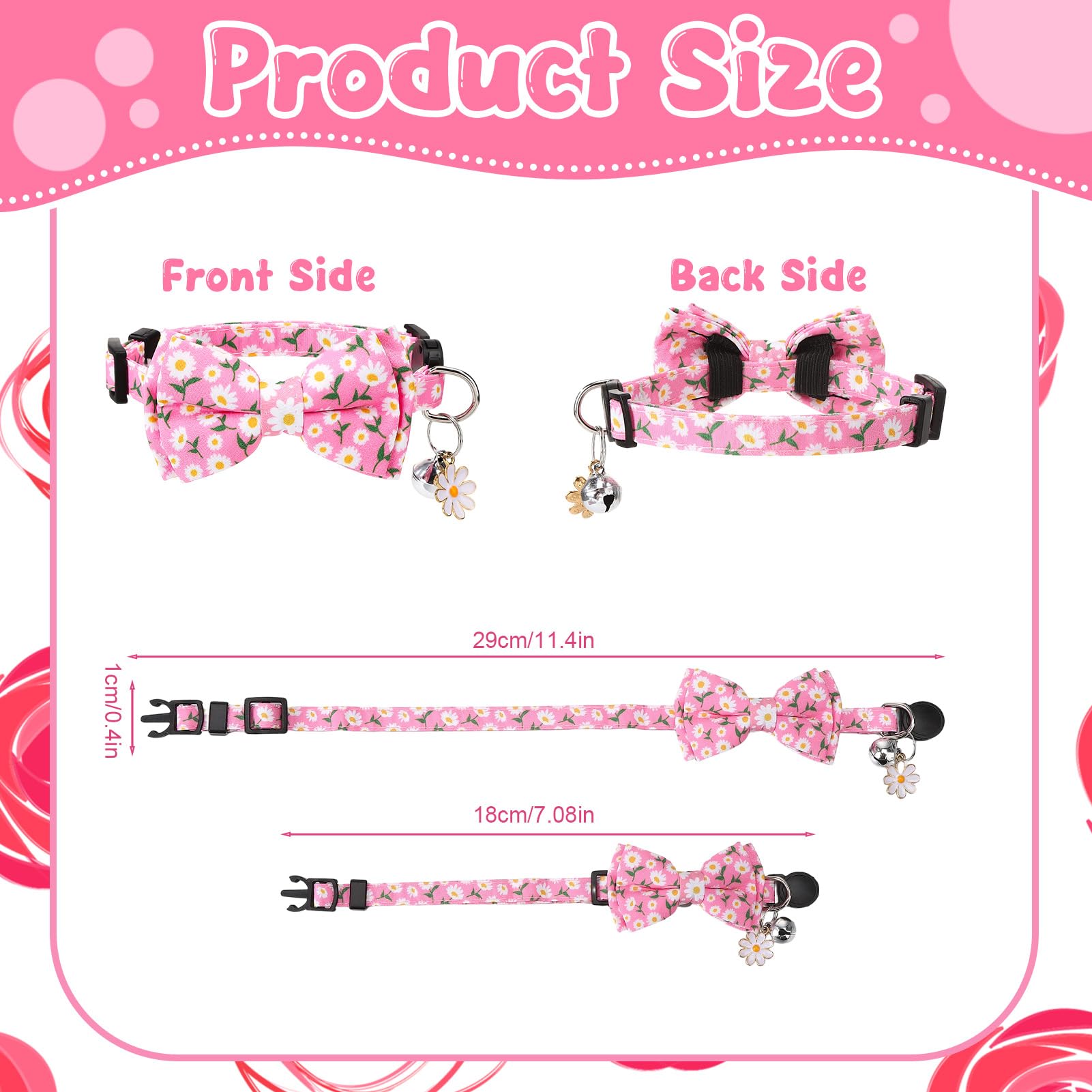 30 collares de gato separables con pajarita y campanas, collares ajustables florales para gatos, collar de seguridad para gatitos para niñas, niños y gatos
