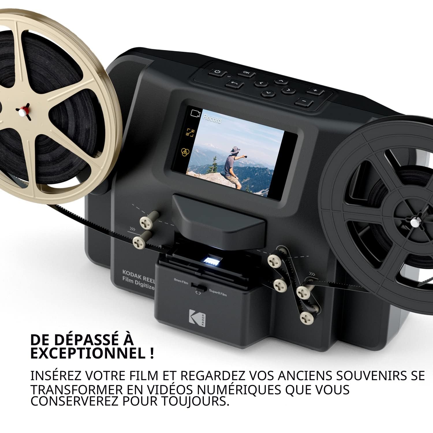 Kodak REELS & Super 8 Films Digitizer Converter avec écran 5", Le Scanner convertit Le Film en fichiers numériques MP4 sur Carte SD RODREELSEU