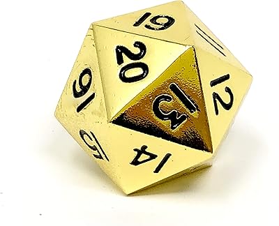 Massive! Solid Metal Jumbo 35mm d20 Spin Down Life Counter Dice Die Bright Gold MTG