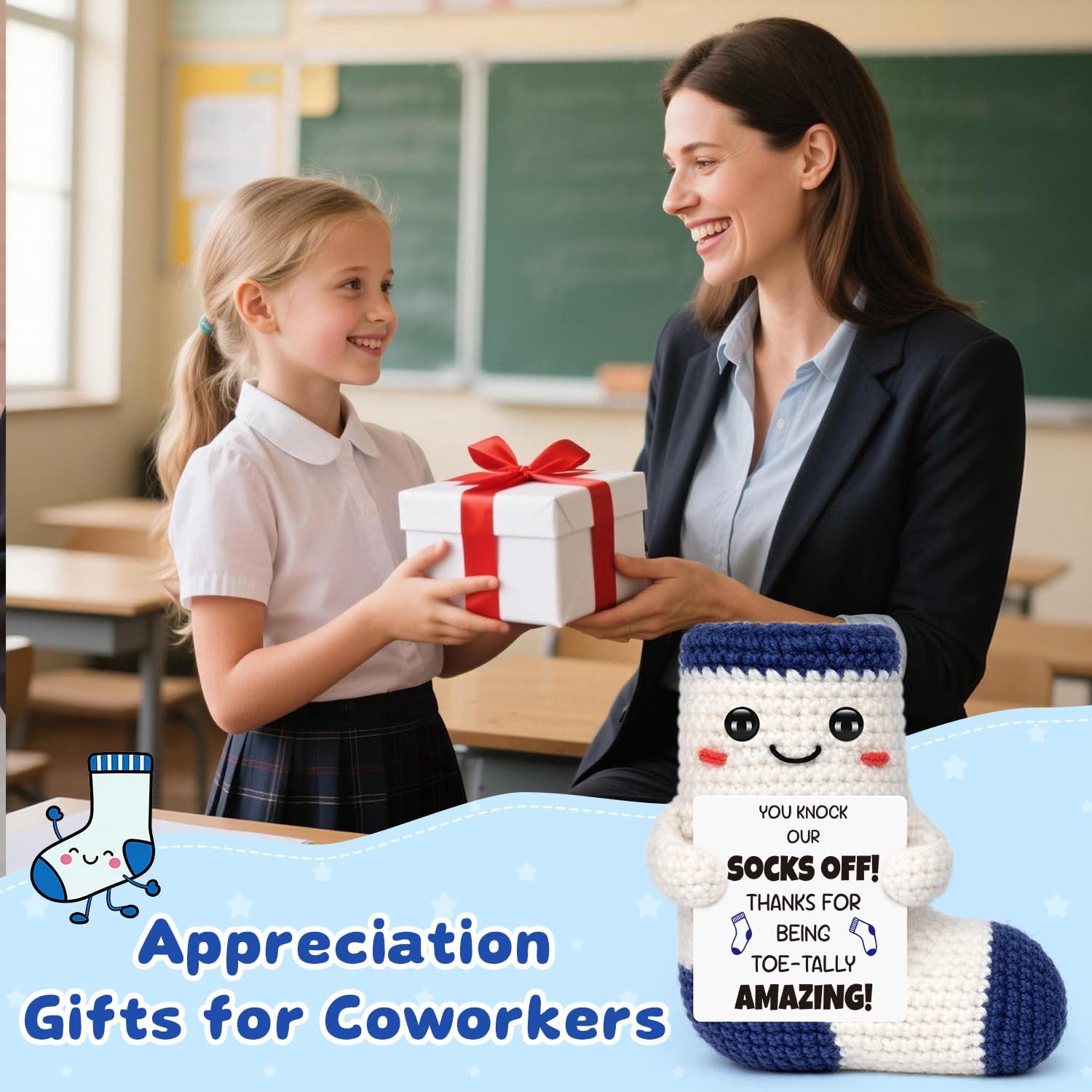 Teacher Appreciation Gifts for Staff, Cute Crochet Sock Decor, Thank You Promotion Gifts for Coworkers Employee Nurse, Fathers Day Birthday Gift for Dad, Boss Day Christmas Stocking Stuffer image 5