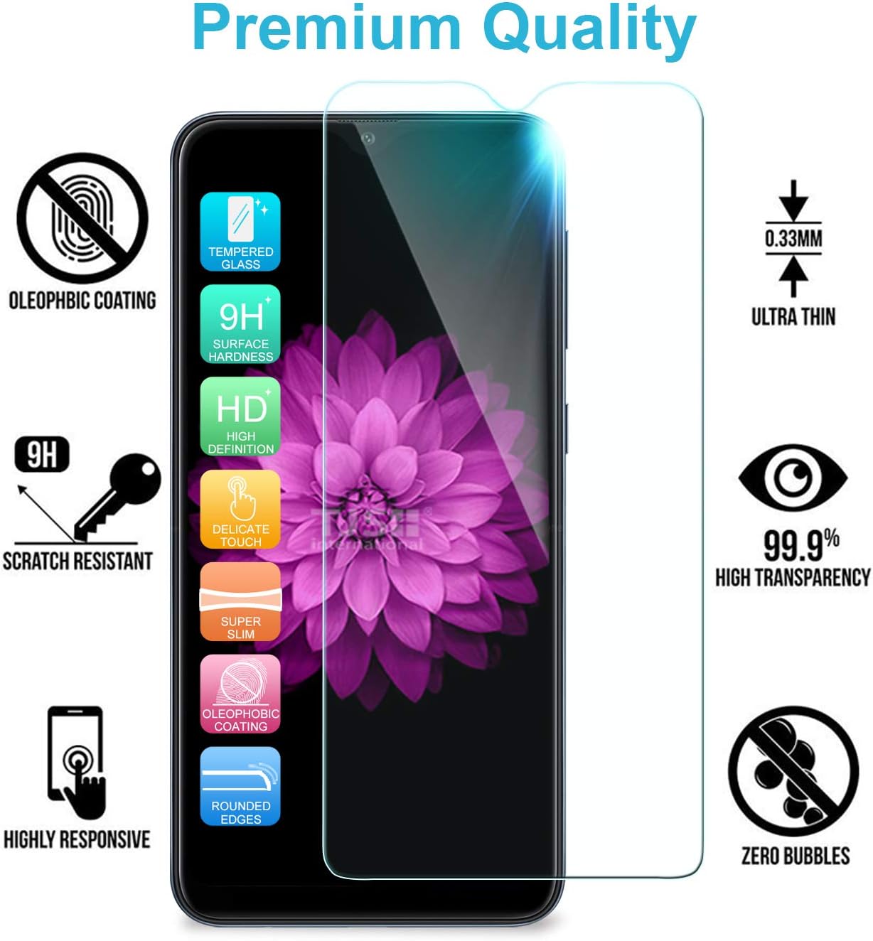 TJS Phone Case Compatible with Samsung Galaxy A01, with [Tempered Glass Screen Protector] Shiny Chrome Flake Glitter Back Skin Full Body Soft TPU Rubber Bumper Drop Protector Case Cover (Colorful)