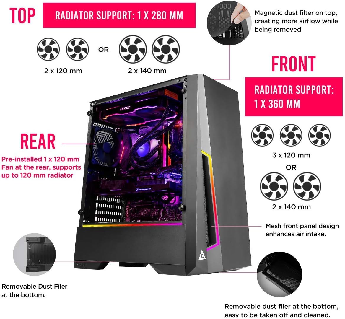 Antec Dark Phantom DP501 ATX Mid Tower Gaming Case/ARGB Motherboard Sync/Tempered Glass