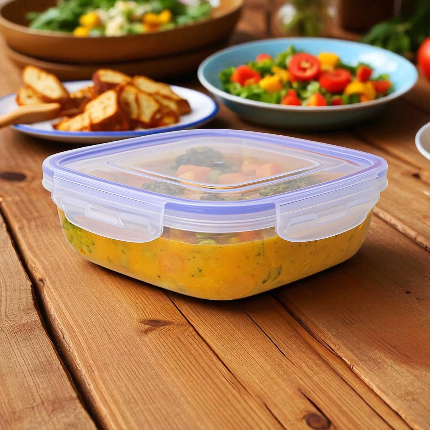 TWO TIGERS Fiambrera Hermética 600ml con Tapa anti Fugas. Pack 12 Fiambreras de Plástico Cuadradas, para Guardar Alimentos. Apto para Microondas y Lavavajillas. Ideal para Hostelería (600ml 12ud)