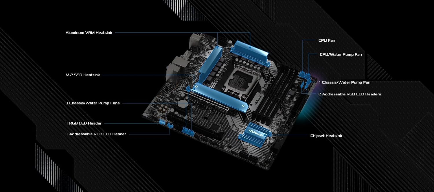 ASRock B760M Pro-A D4 Micro ATX Motherboard, Intel 14th/13th/12th Gen, 7+1+1 Dr.MOS, DDR4 5333+ (OC), PCIe 4.0, 2.5G LAN, Dual M.2