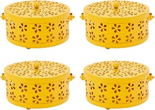 Toolvvik 4X Soporte de Bobina de Mosquito Floral NóRdico de Metal Retro Quemador de JardíN Caja (Amarilla)
